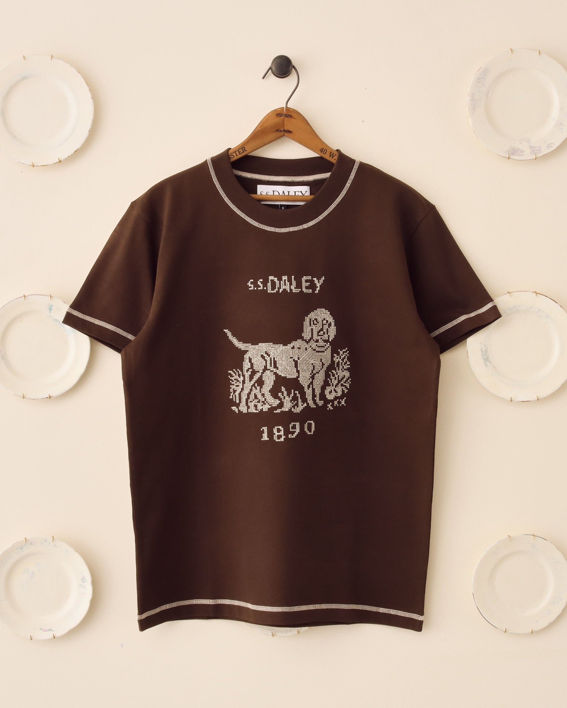 Basil Cross-stitch T-Shirt Brown