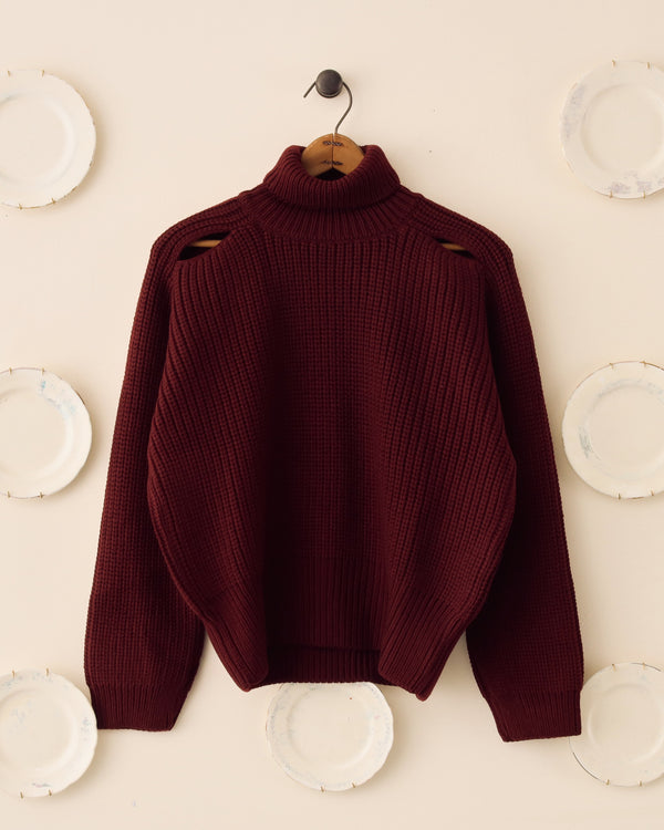 Charlton' Slash Shoulder Sweater - Wine Red - Archival Sale
