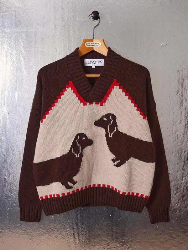 Harold' V-Neck Sweater - Brown/Ecru