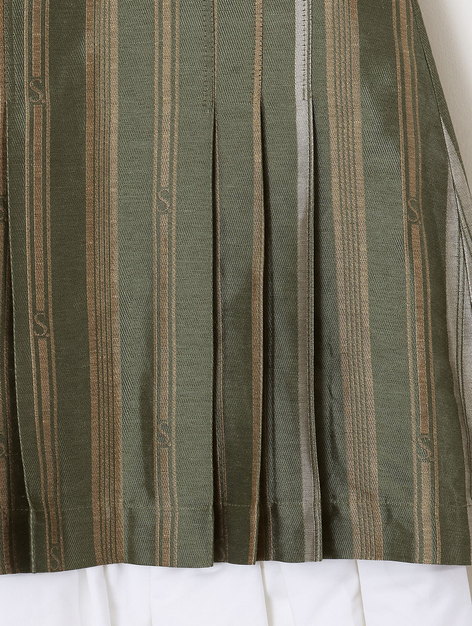 'Evana' Pleated Midi Skirt - Green Striped - Archival Sale