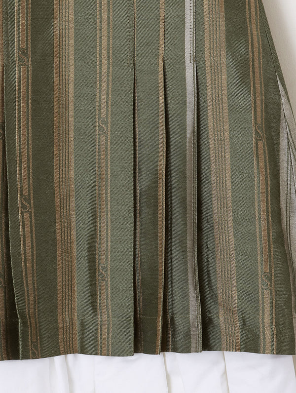 'Evana' Pleated Midi Skirt - Green Striped - Archival Sale alternate view