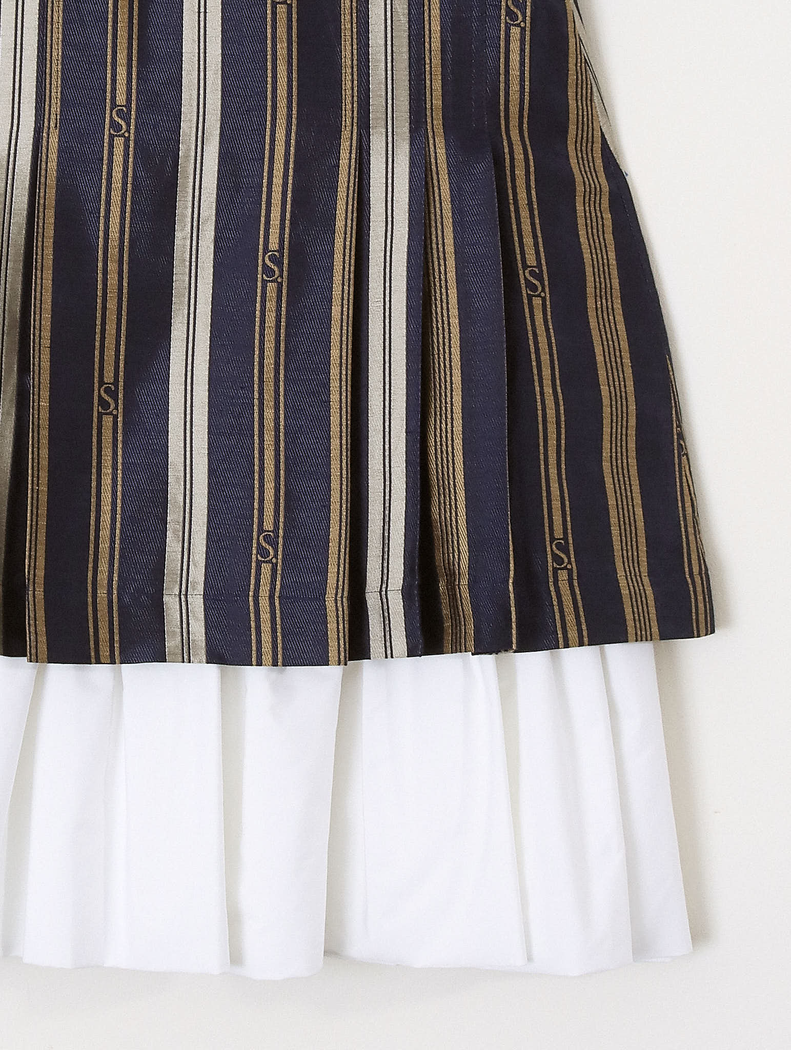 'Evana' Pleated Midi Skirt - Blue Striped - Archival Sale
