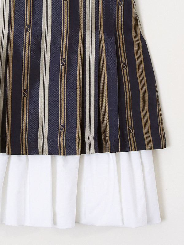 'Evana' Pleated Midi Skirt - Blue Striped - Archival Sale alternate view