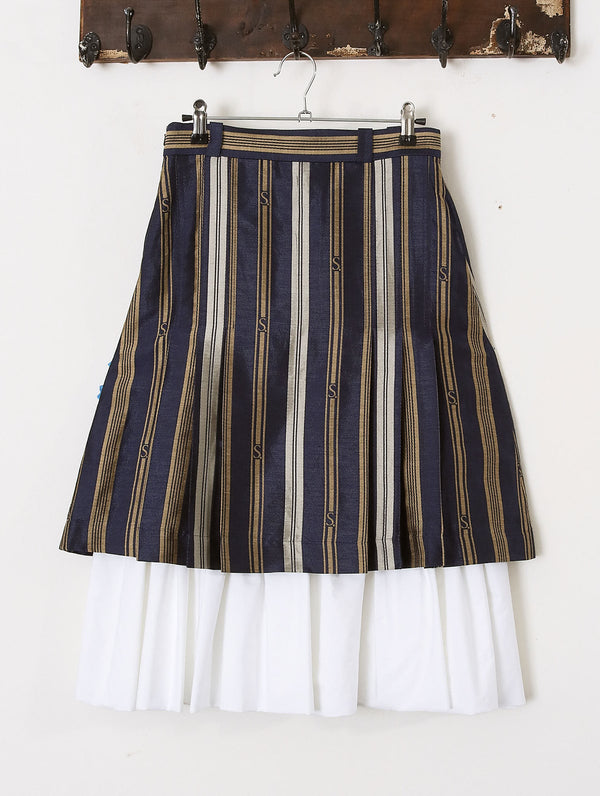 'Evana' Pleated Midi Skirt - Blue Striped - Archival Sale