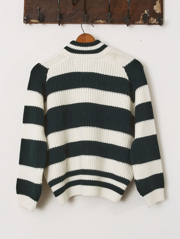 'Lawrence' Slash Neck Crewneck Sweater - Green & Ecru - Archival Sale alternate view