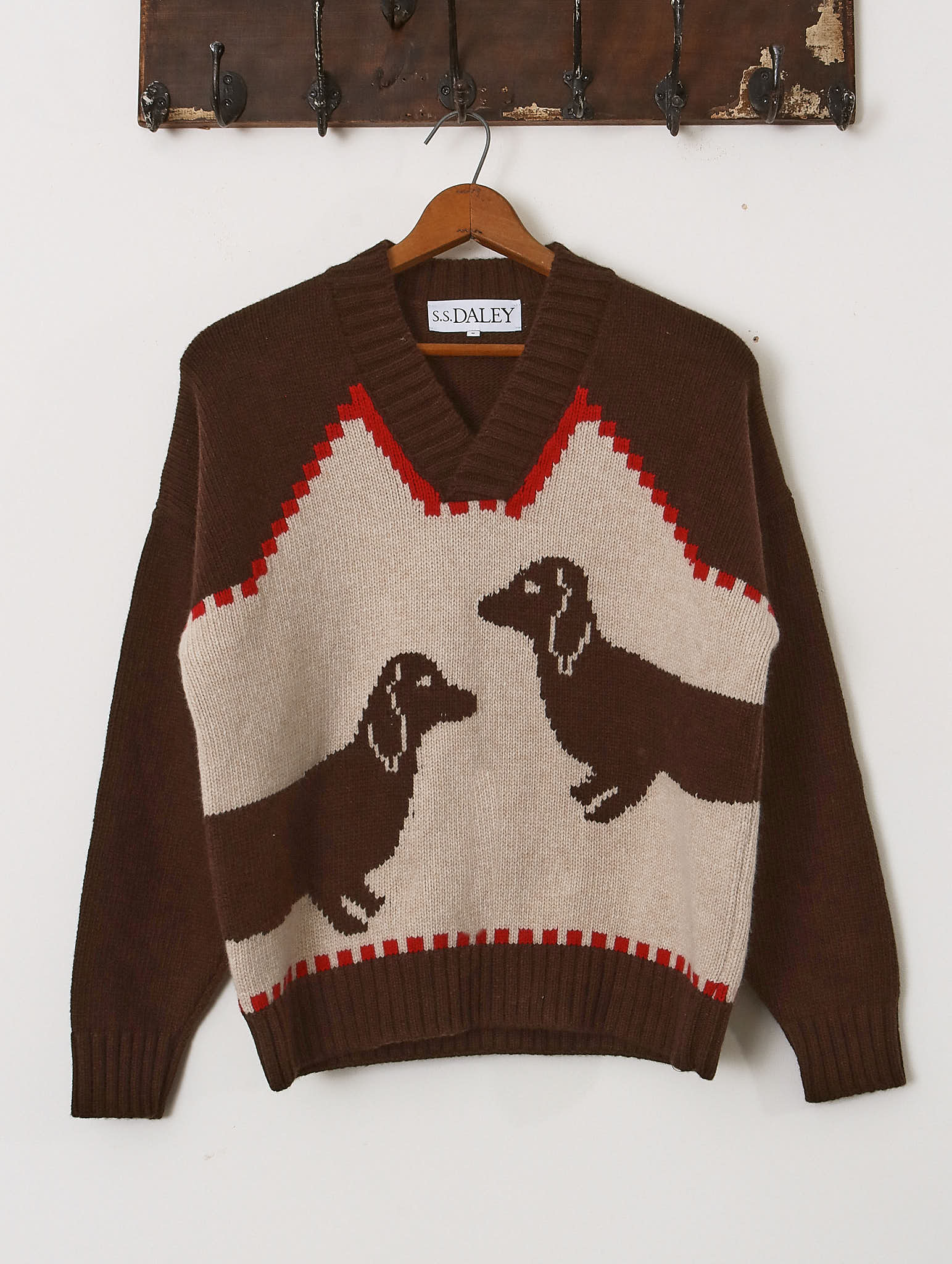 'Harold' V-Neck Sweater - Brown/Ecru - Archival Sale