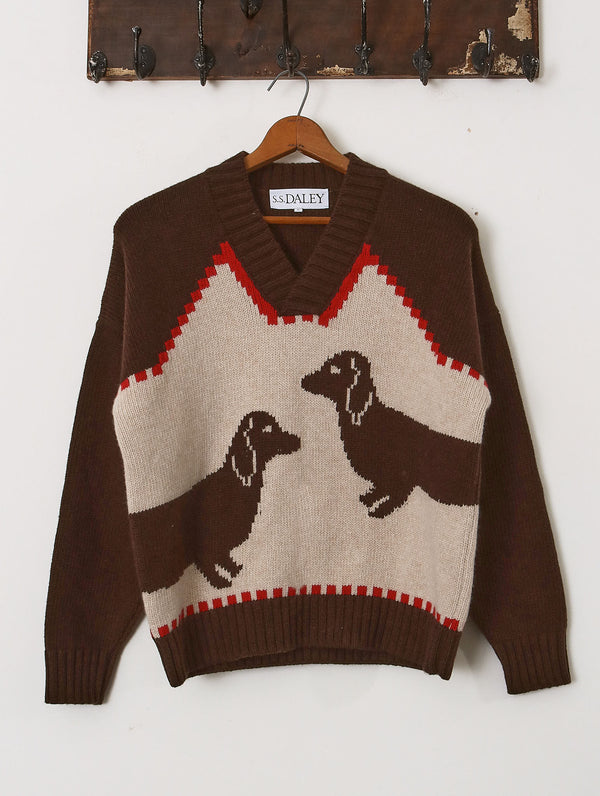 'Harold' V-Neck Sweater - Brown/Ecru - Archival Sale