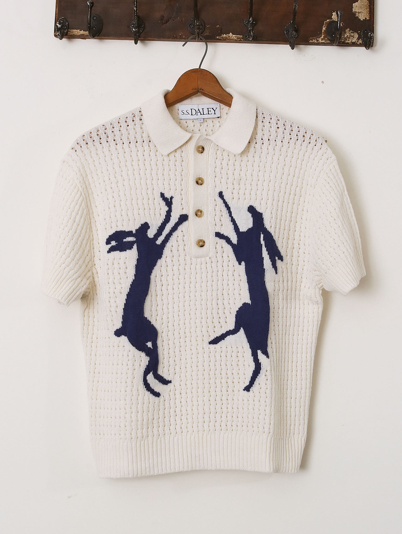 'Delius' Hare Knitted Polo - Ecru / Navy - Archival Sale