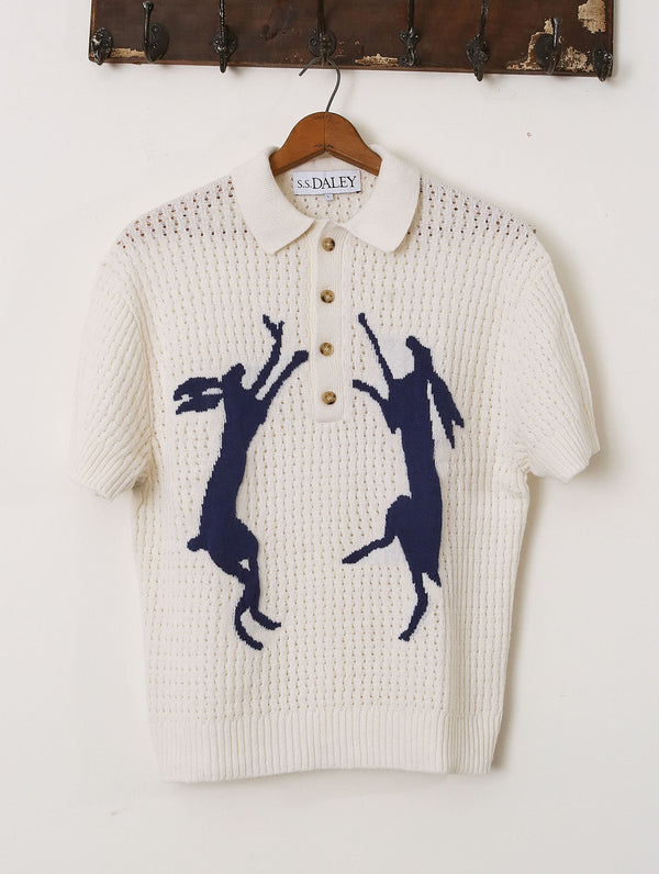 'Delius' Hare Knitted Polo - Ecru / Navy - Archival Sale