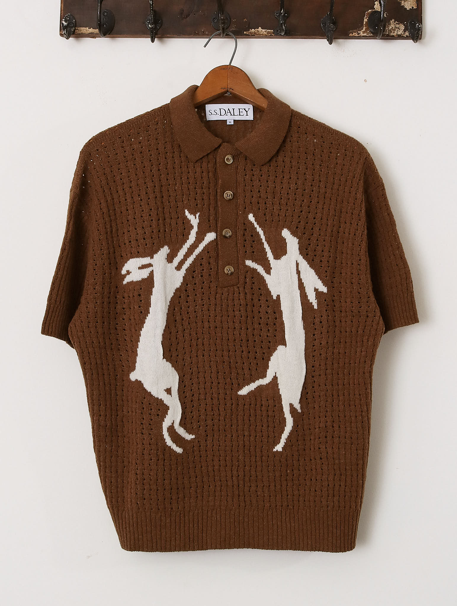 'Delius' Hare Knitted Polo - Ecru / Coffee - Archival Sale