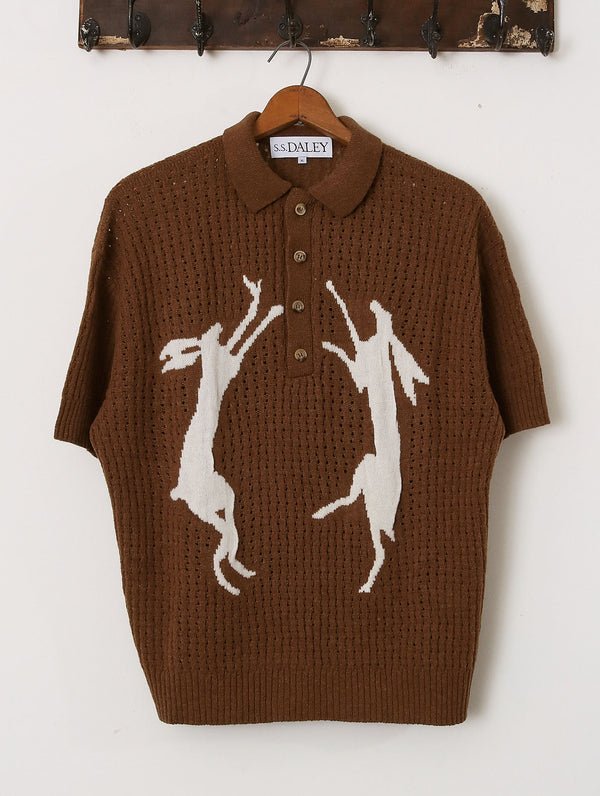 'Delius' Hare Knitted Polo - Ecru / Coffee - Archival Sale