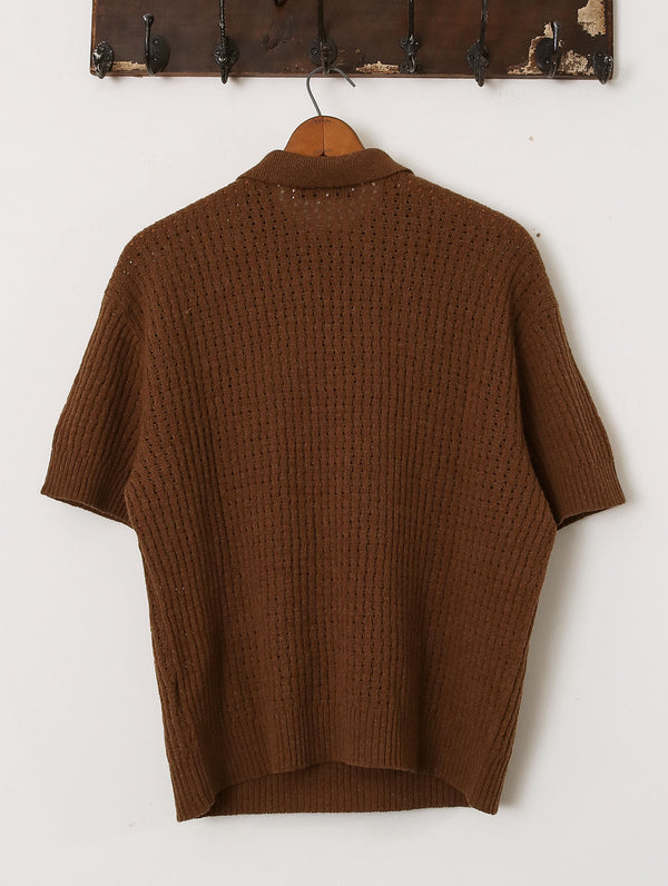 'Delius' Hare Knitted Polo - Ecru / Coffee - Archival Sale alternate view