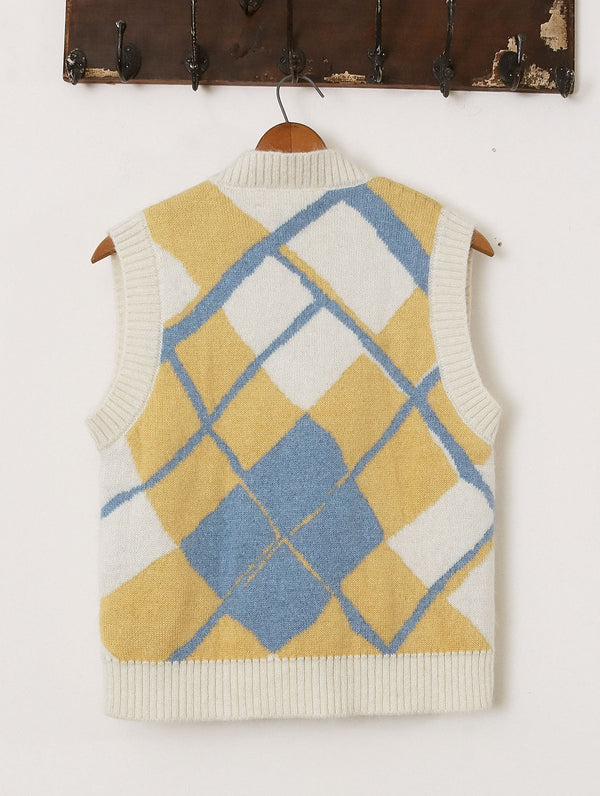 'Thomas' Wobbly Argyle Vest - Yellow -  Archival Sale alternate view