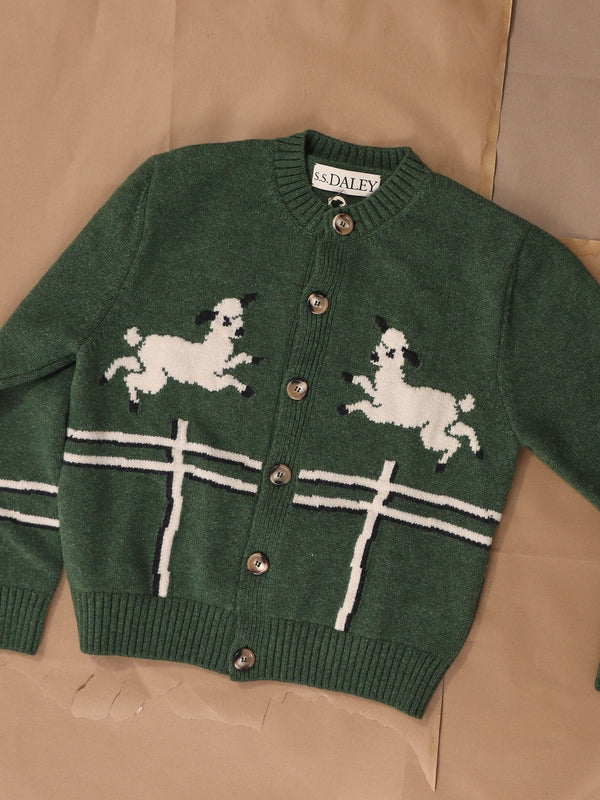 Cyril' Lamb Motif Cardigan - Green